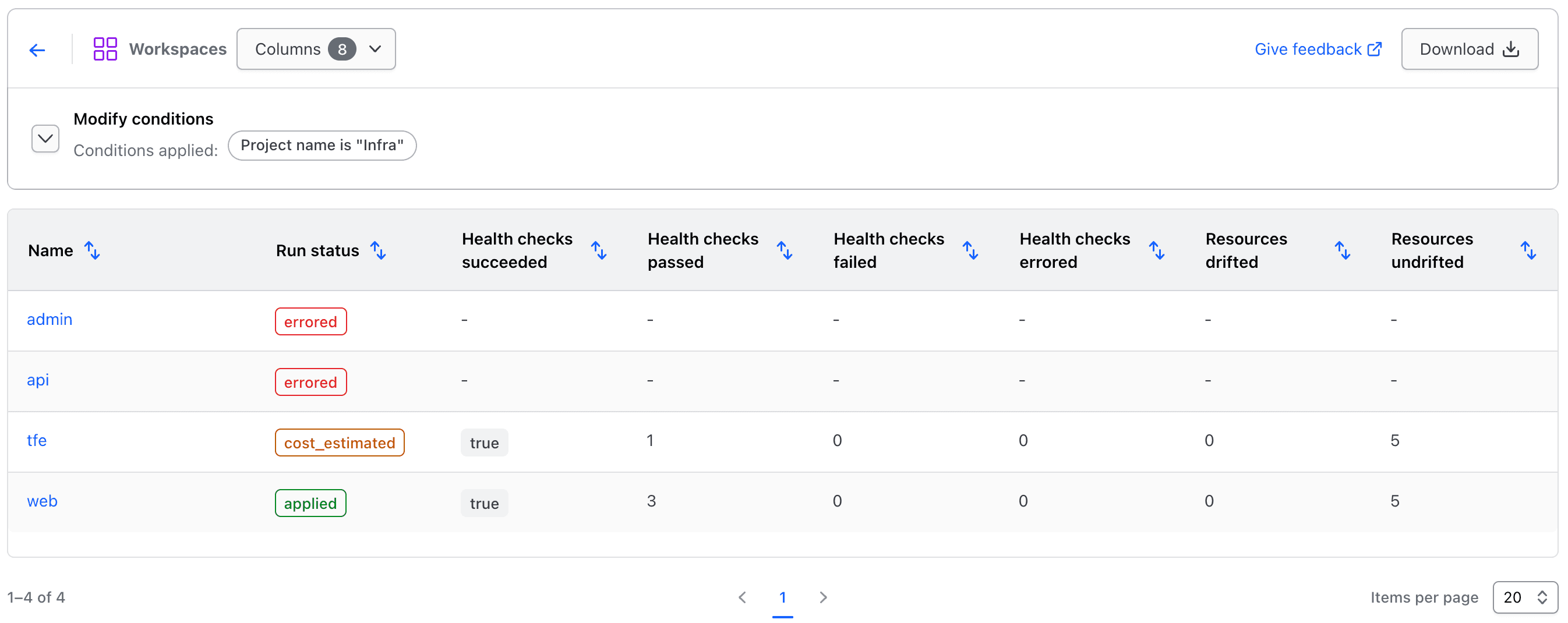 Viewing Workspace Health in Explorer